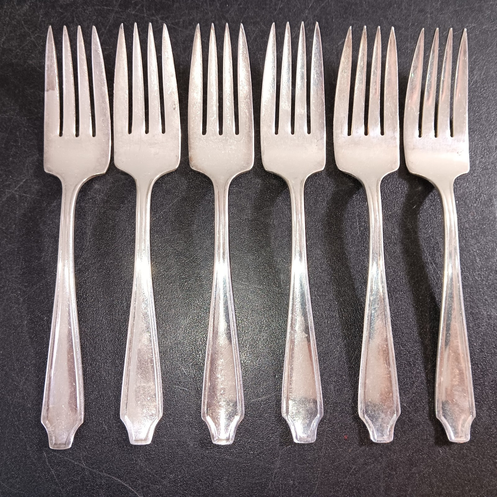 Set Of 6 Art Deco Milford Silver Co. “Dover” Silver Plate Salad Forks