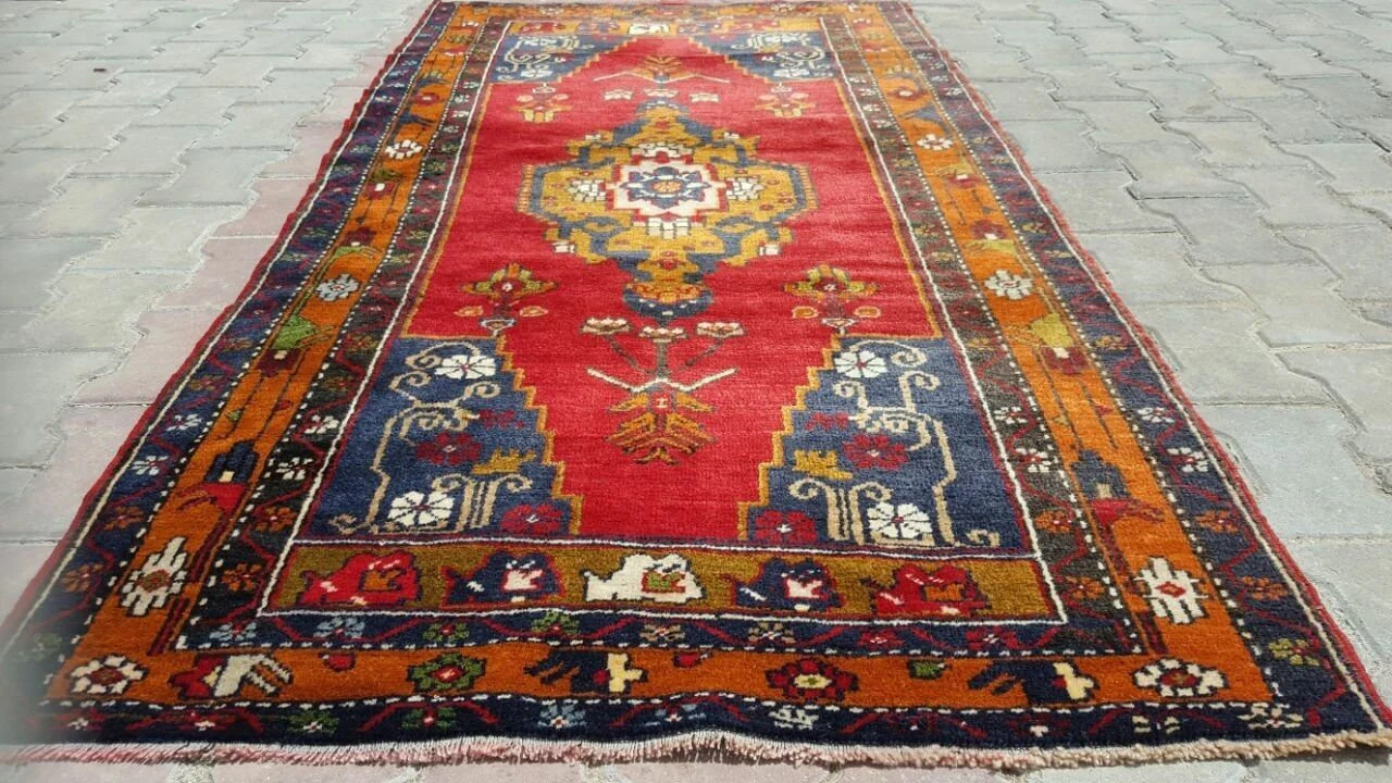 Beatiful Antique 1930-1940s Henna Dyes Wool Pile, Tribal Dowry Rug 4x7ft