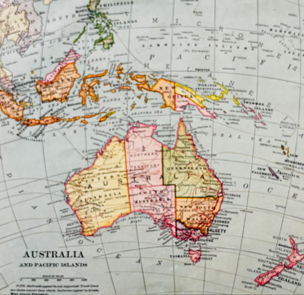 1898 Map Australia Pacific Islands Victorian History Geography Atlas Print DWXX1