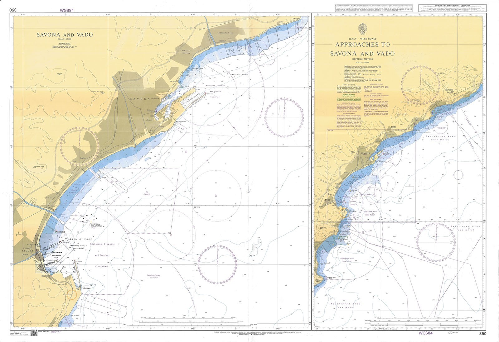 350 Italy West Coast Approaches Savona And Vado Chart Map Marine Paper Admiralty