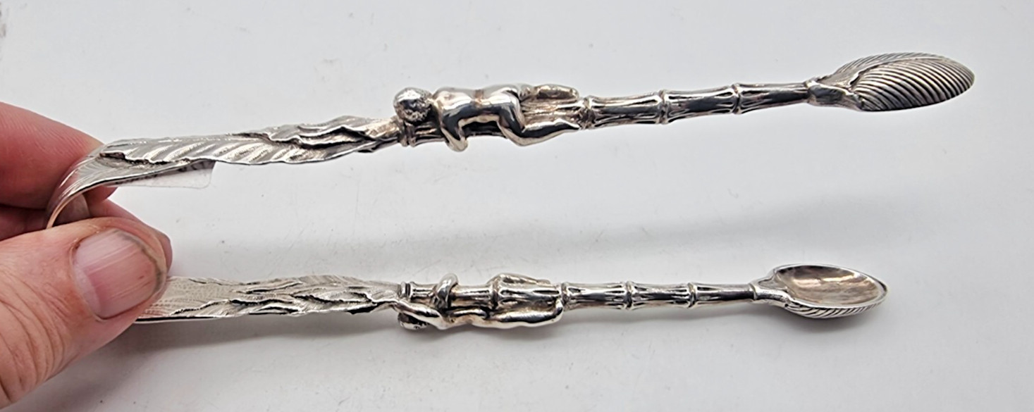 STUNNING RARE PAIR OF ANTIQUE SILVER SUGAR TONGS LONDON 1864