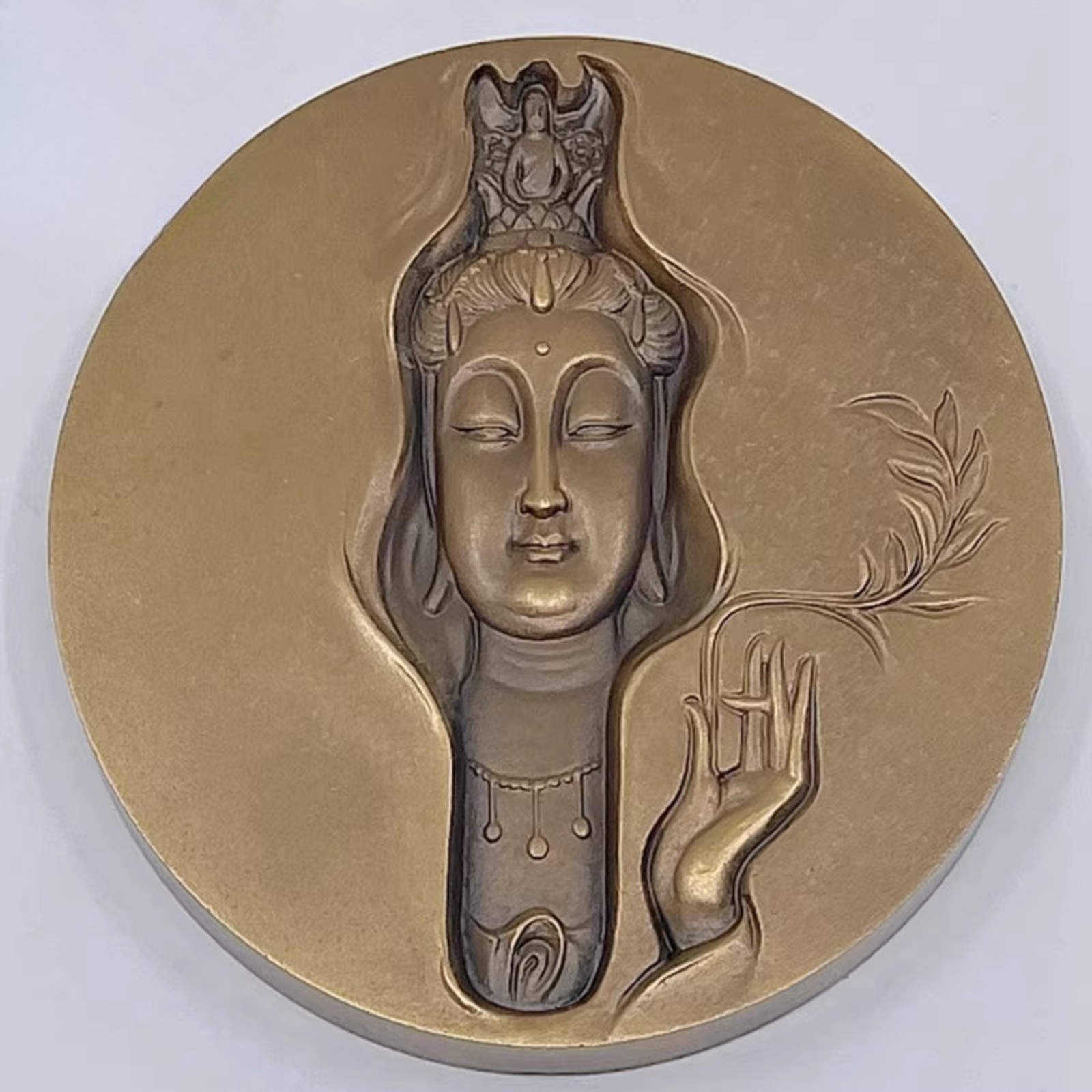 Brass Buddhist Guanyin Medallion 6cm 2.3in Commemorative Collectible Ornament