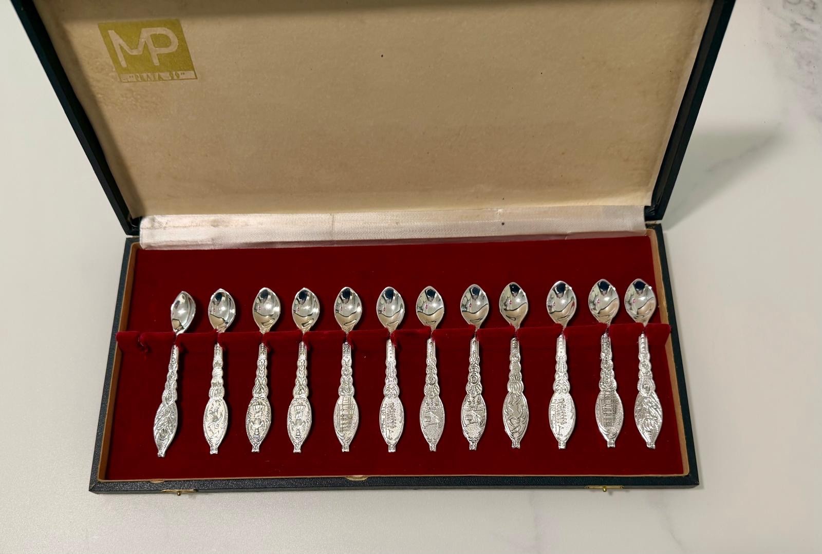 SILVER SPOON SET Vintage 12 (Prata 99 Brazil in Original Box 594j Rr-deco)