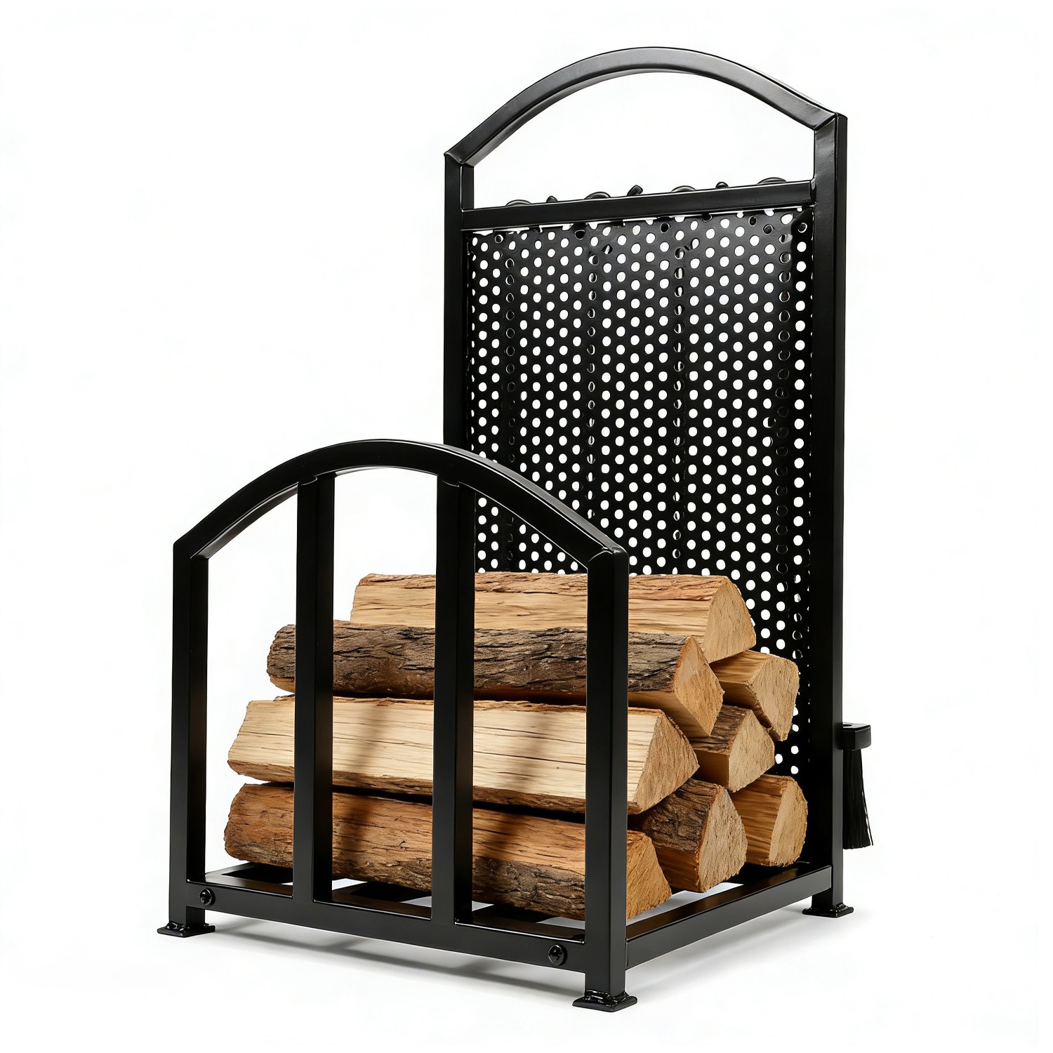 Fireplace Log Holder Fire Wood Rack with 4 Firepit Tools Set 17”X15.5”X27.5”