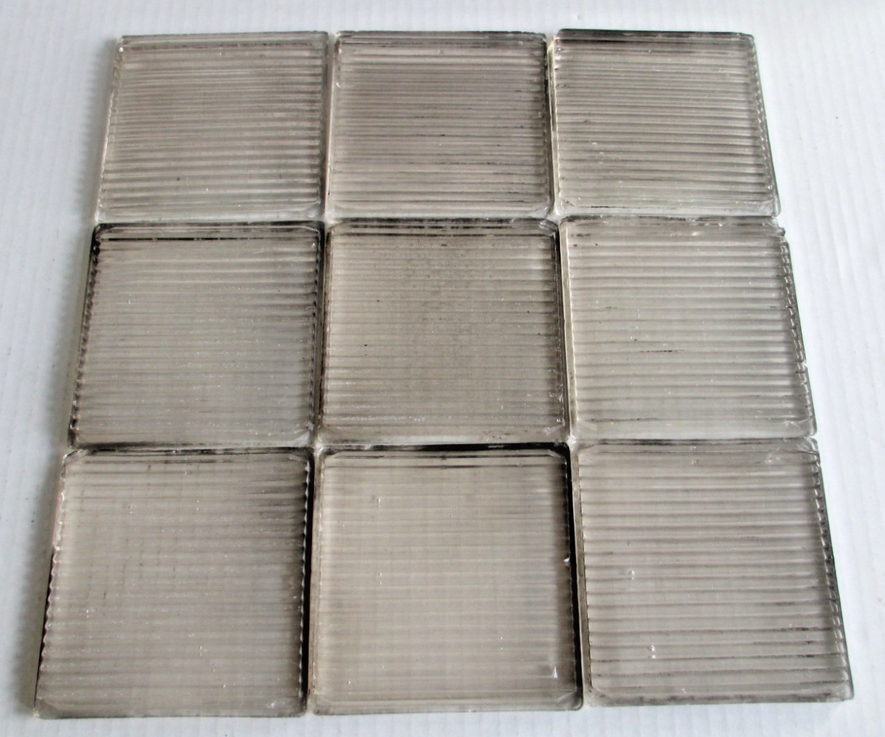 LOT of 9 Antique Prism Clear Glass Transom Tiles SAWTOOTH Luxfer 4×4″ C61