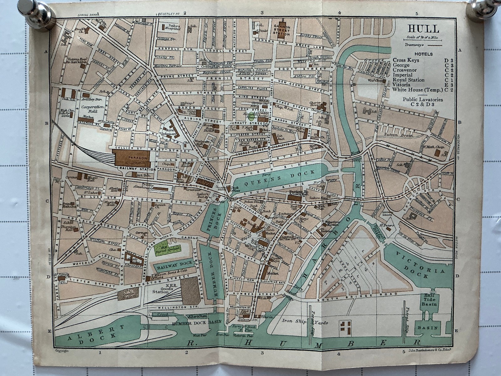 HULL – 1908 Antique Street Map Plan Original Yorkshire England Royal Station