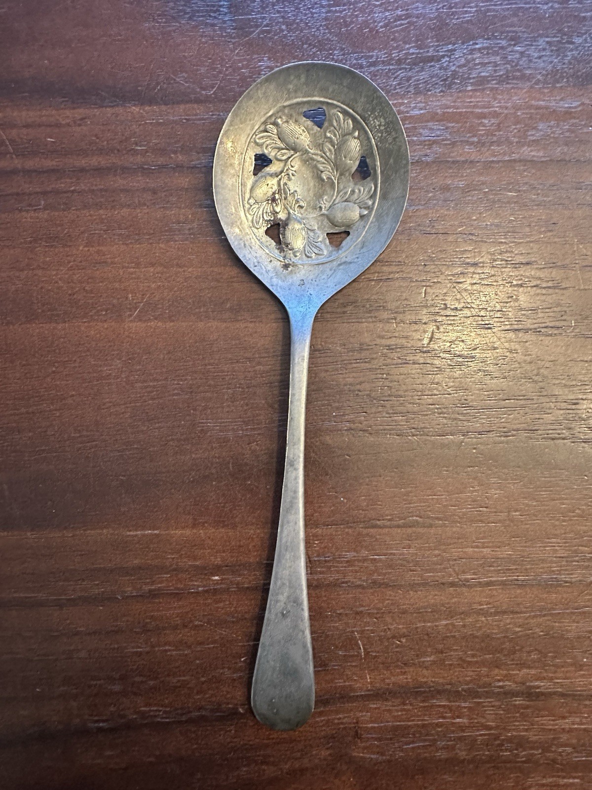 Vintage Sheffield Silver Plated Pierced Serving Spoon Tomatoes Cranberry Slices