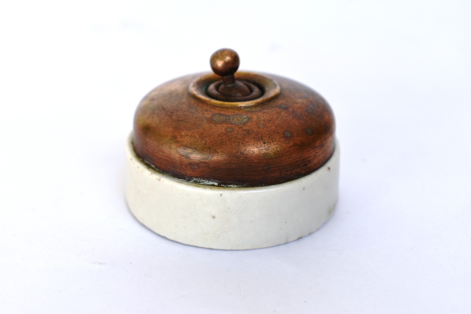 Vintage English Light Switch Electric Brass Ceramic British Made Vitreous Old”F8