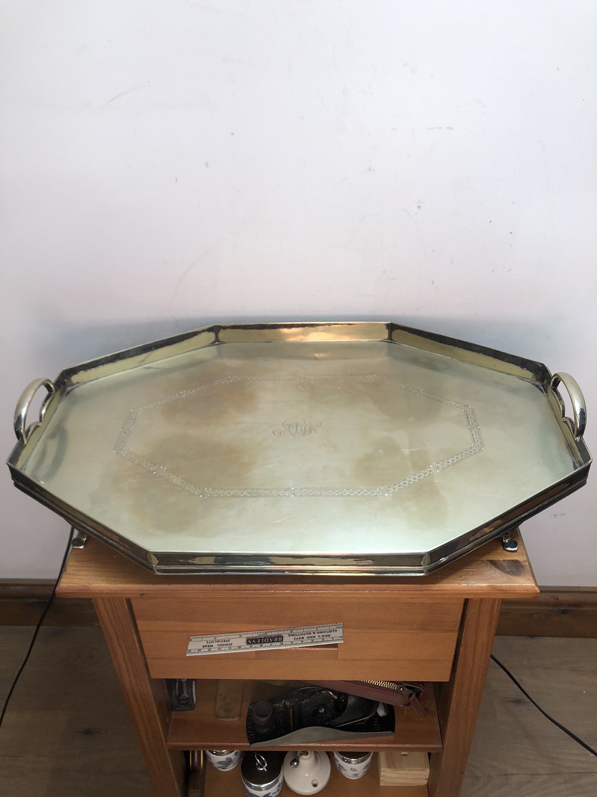 Large Art DecoSilver Plate Butler Serving Tray Handles Sheffield English Quality