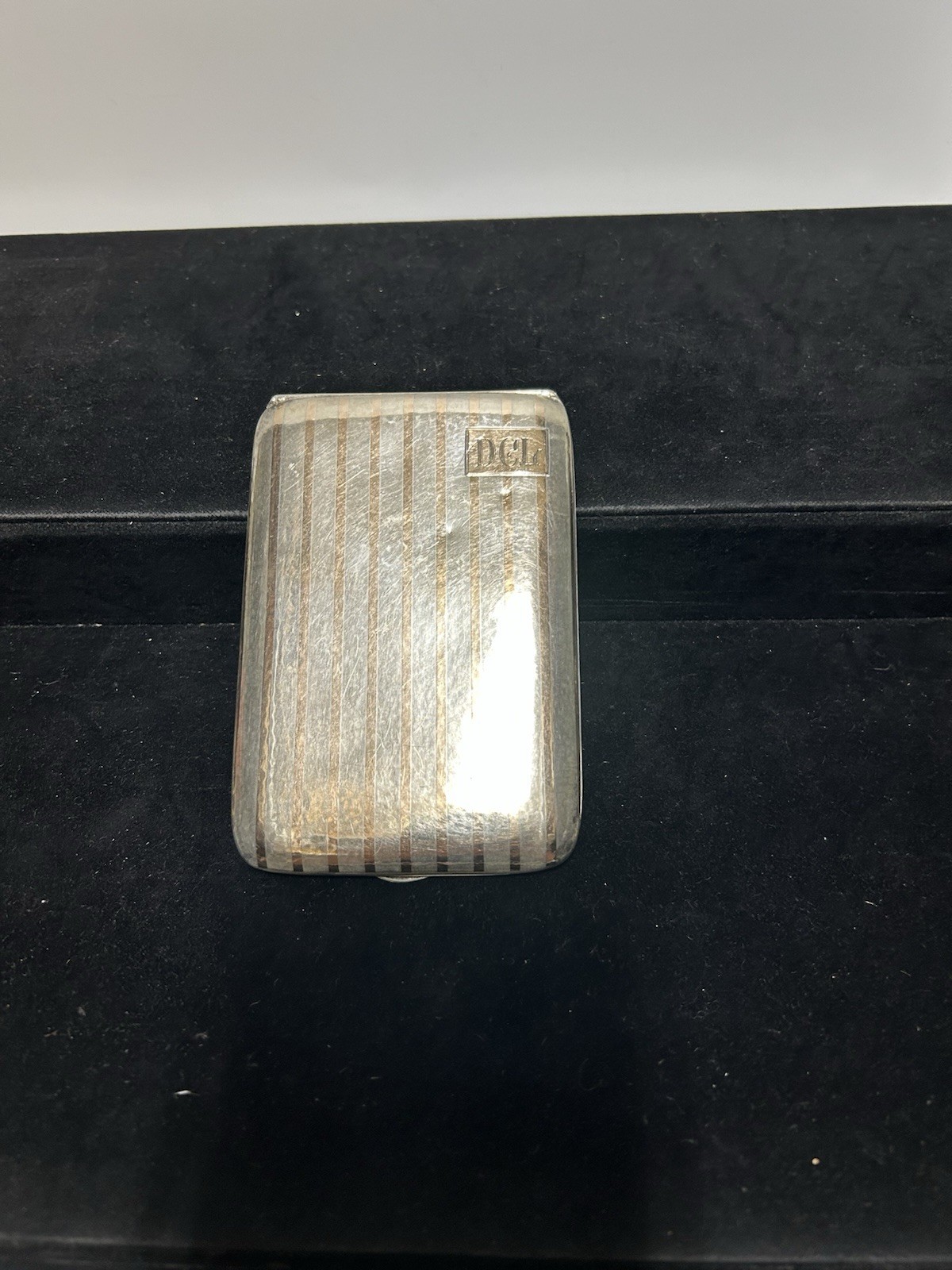 Sterling Silver Cigarette Case w/ Striped Design & Monogram “DCL” – c.1920s–40s*
