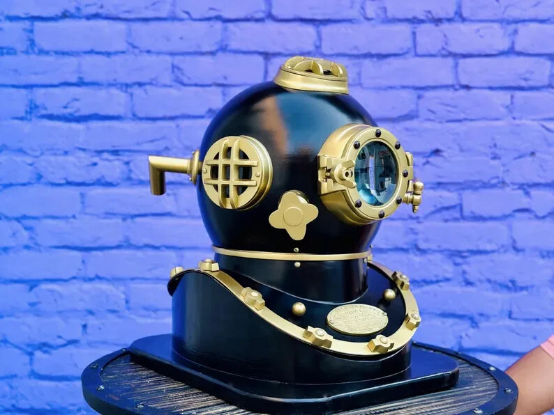 Nautical scuba diving helmet with base – U.S navy mark V deep sea divers helmet
