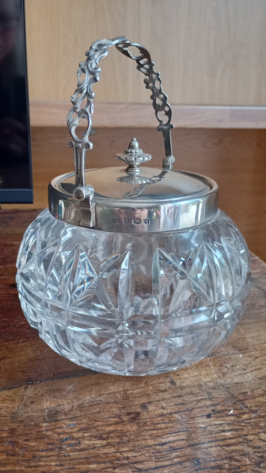 Sterling Silver & Cut Glass Biscuit Barrel By William Hutton & Sons