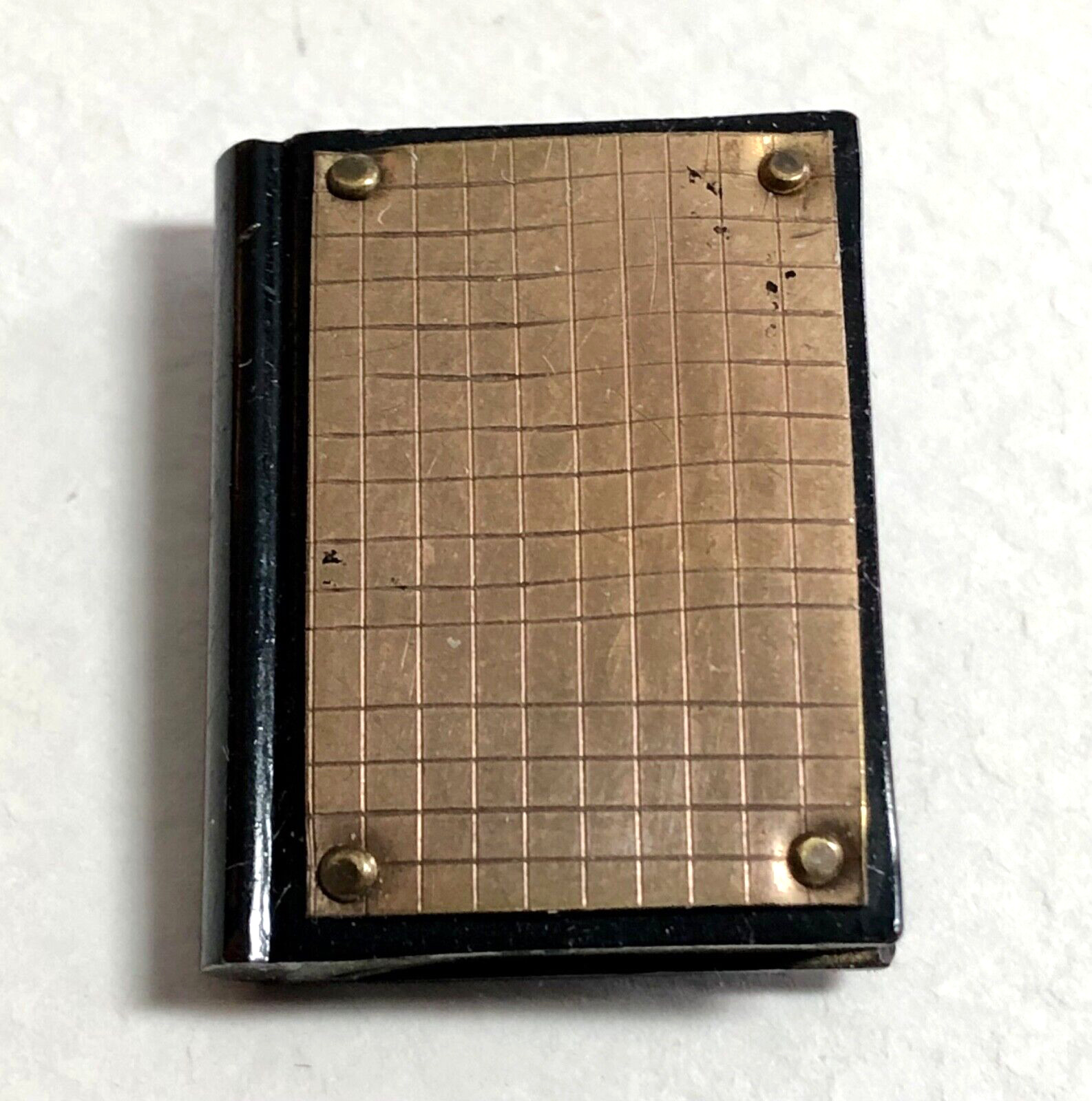 Realistic Book Button – Black Celluloid with Brass OME – NBS Large