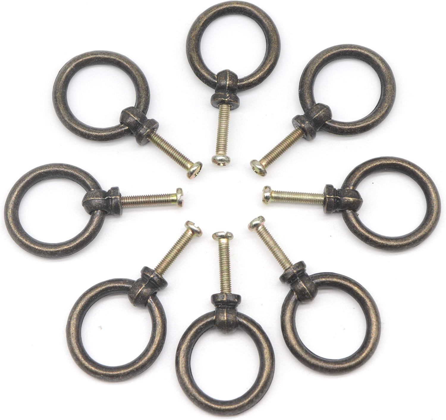 8Pcs Vintage Drop Ring Knobs Pulls for Dresser Drawer, Single Hole