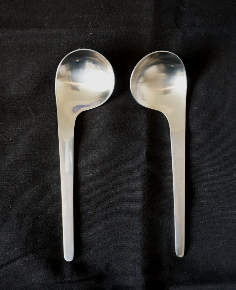 GEORG JENSEN 2 Breakfast Spoons set L & R flatware by Arne Jacobsen MCM Denmark