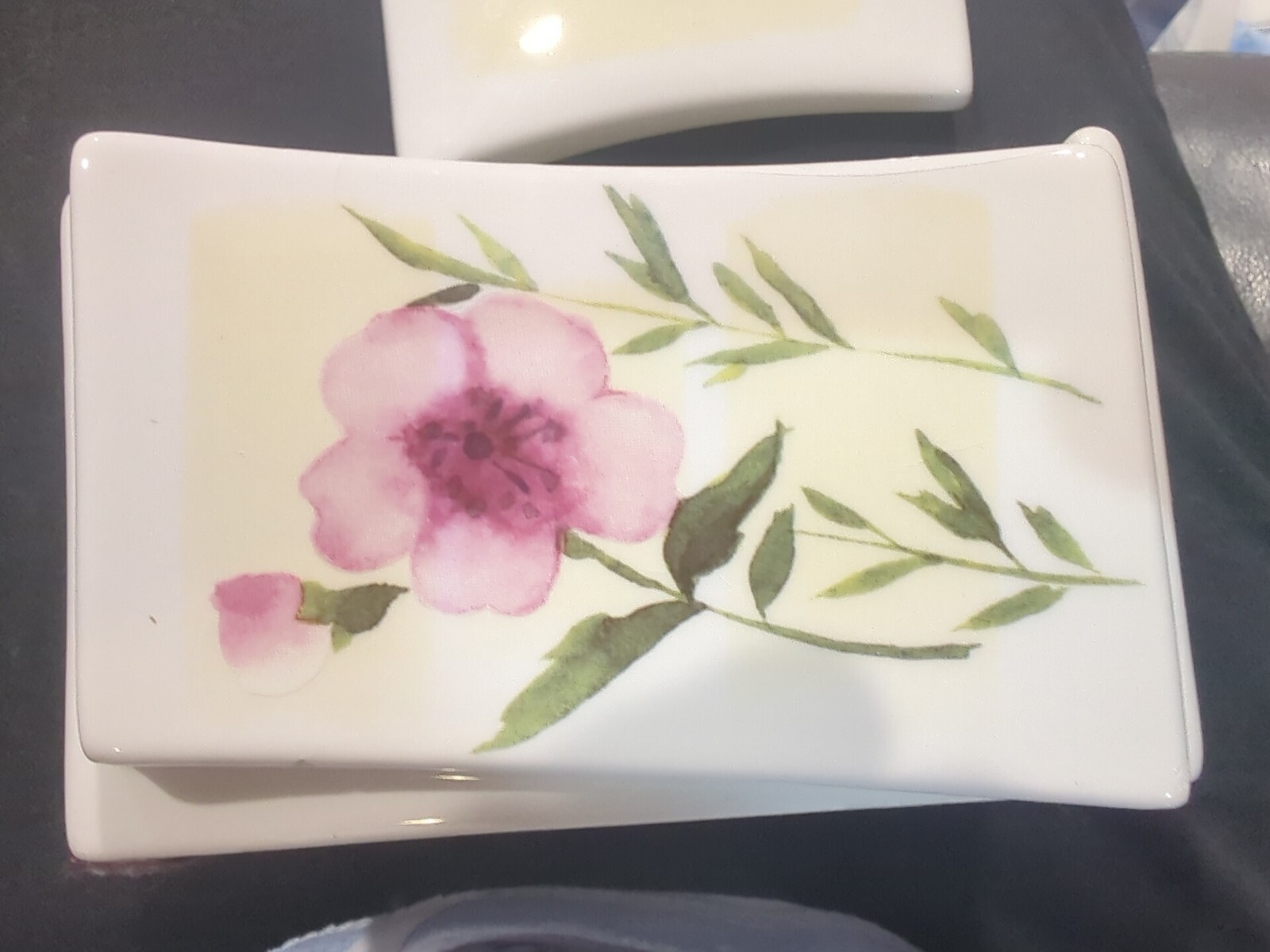 CROSCILL VERBENA YELLOW PINK GREEN FLORAL Unusual Storage Box With Matching Lid