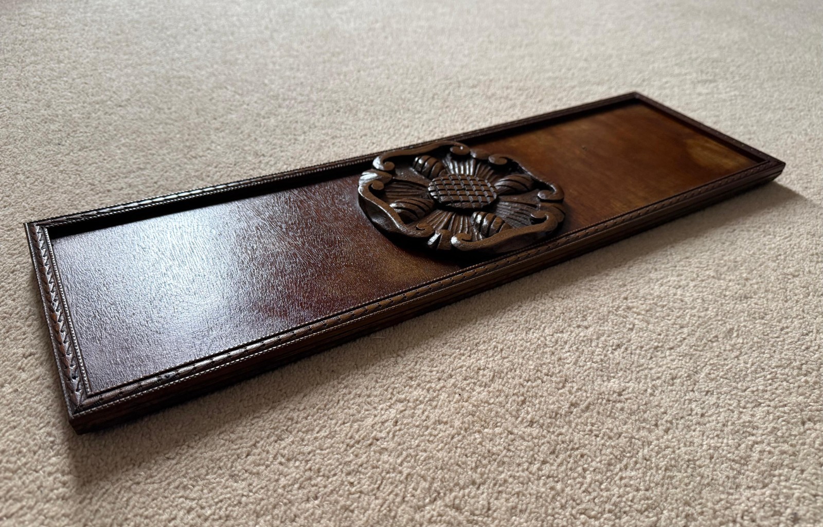 Hand-carved antique laminated hardwood panel, late Victorian/Edwardian – salvage