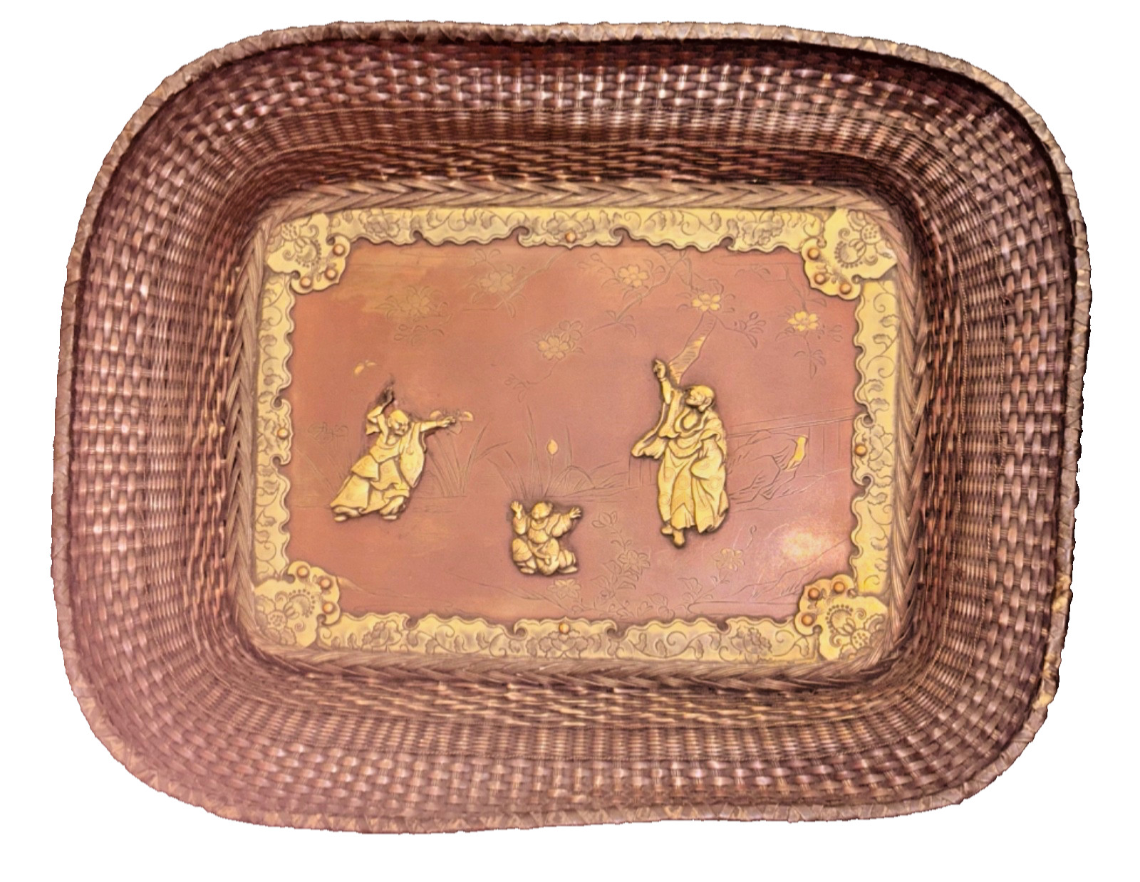 Rare Antique Japanese Shakuda Metal Tray , Meiji 18.5″ x 14.5″