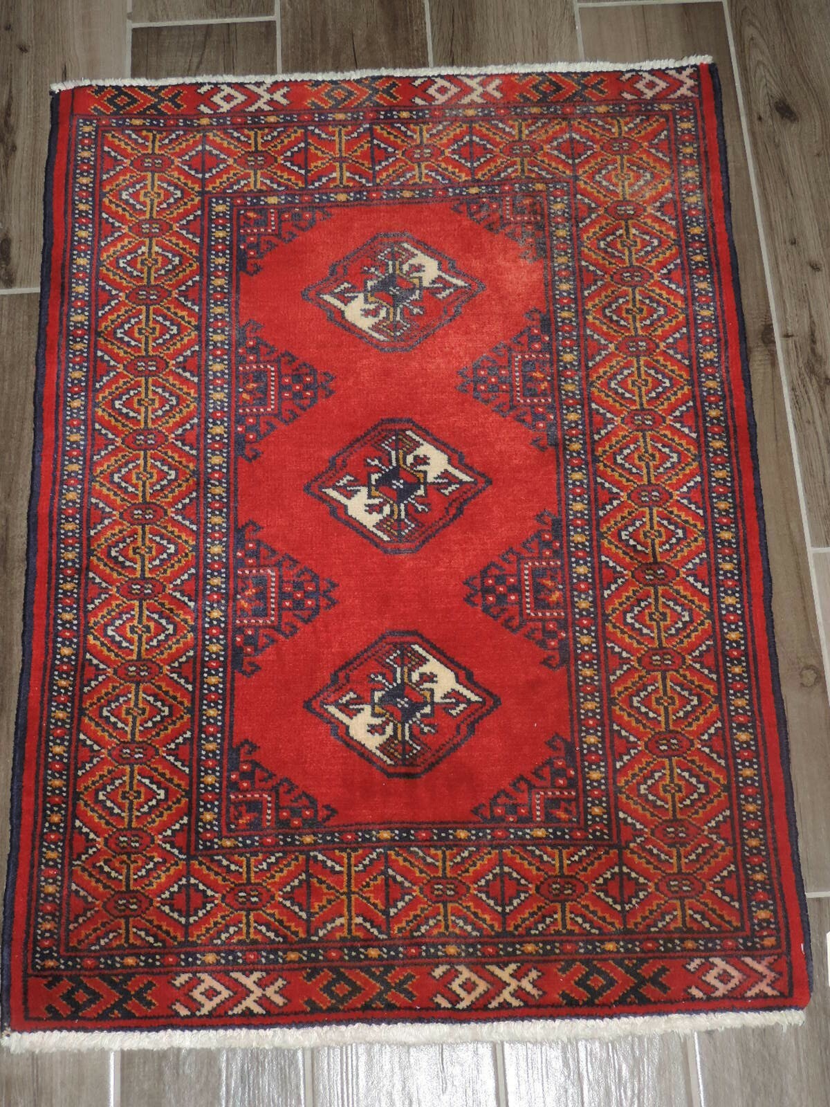 2x3ft. Handmade Turkoman Bokharra Wool Rug