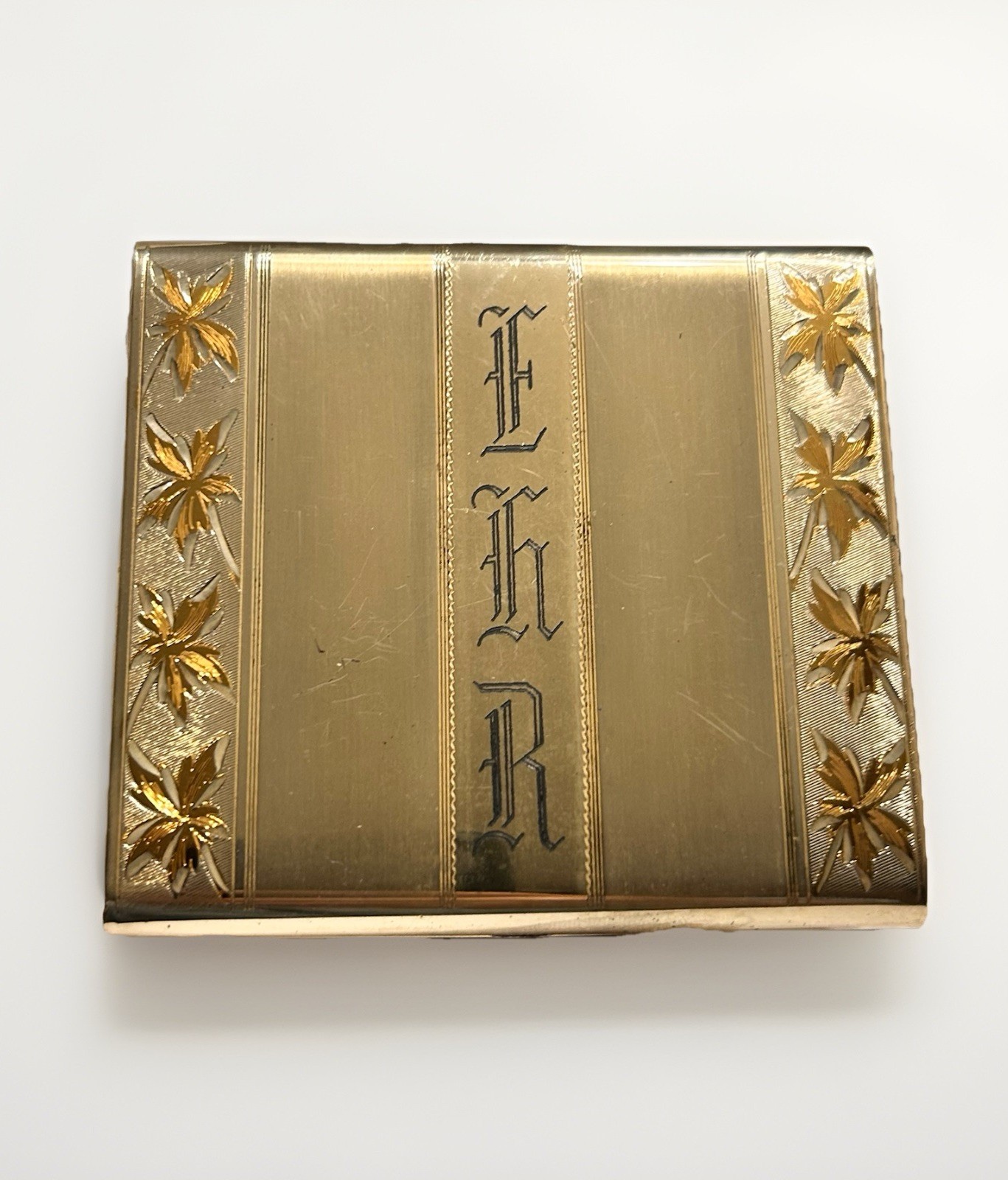 Art Deco Elgin American Sterling Silver Cigarette Case Hand Engraved Gold Wash