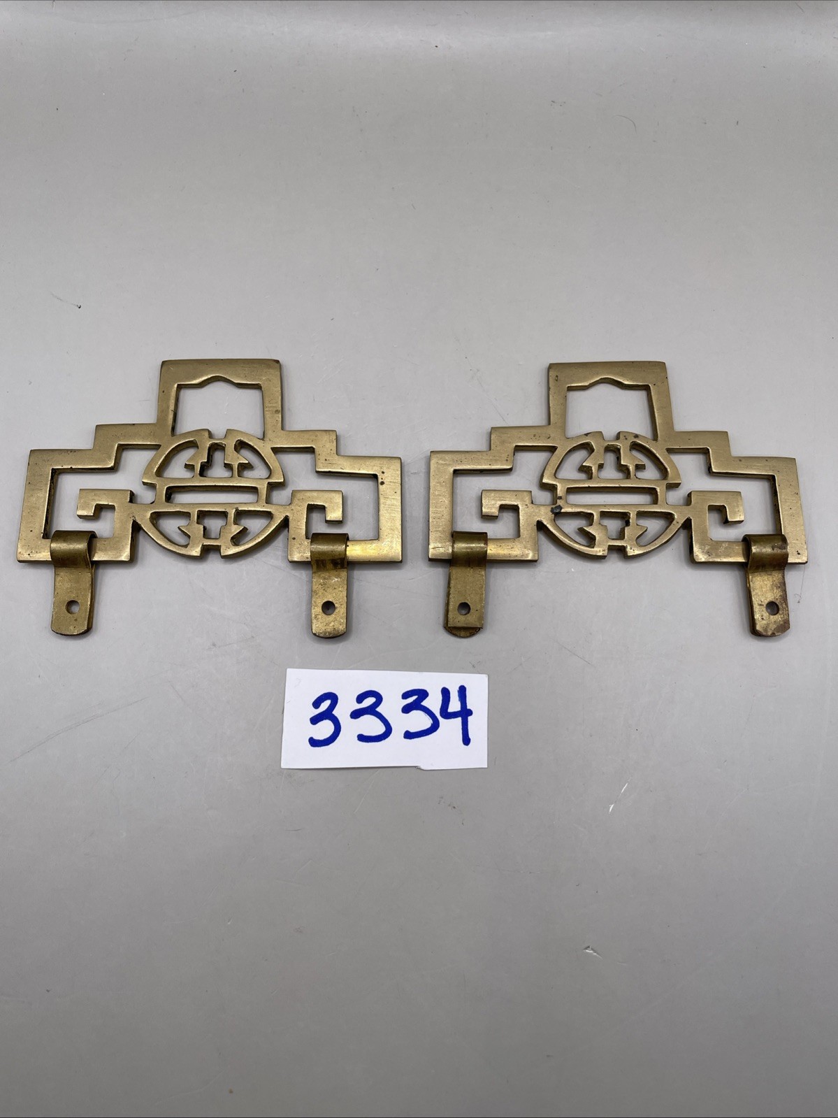 Asian Brass Scroll Frame Hanger Vintage Hardware Set – Brass Gold Tone – Salvage
