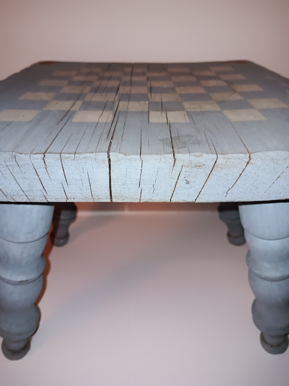 Rustic Country Primitive Robin Egg Blue Chess Board Heart Foot Stool Plant Stand