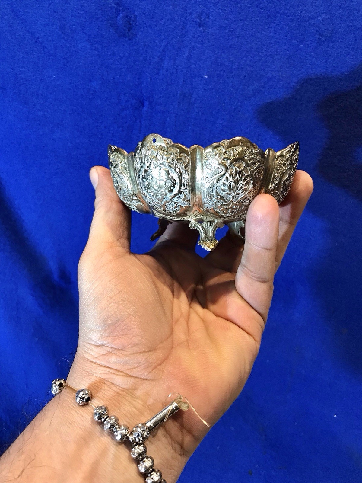 Vintage Hand Engraved Middle Eastern Bowl,84 SOLID Silver 122.79 grams