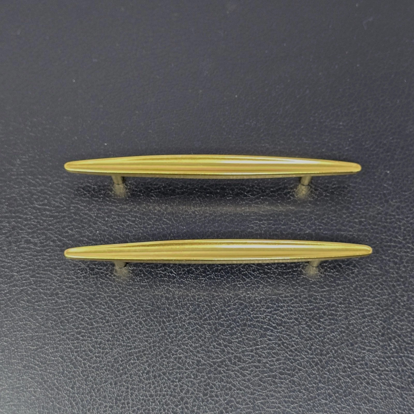 2 Vtg MCM 6″ Atomic Solid Brass Drawer Cabinet Pulls 4″ Centers NOS OR USA