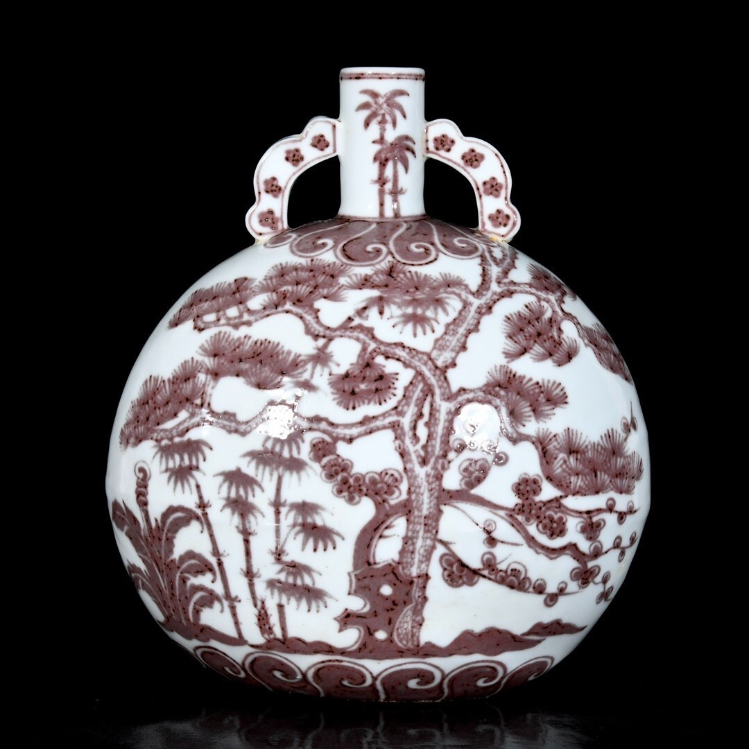 Collectable Beautiful Chinese Hand Underglaze Red Porcelain Pine bamboo plu Vase