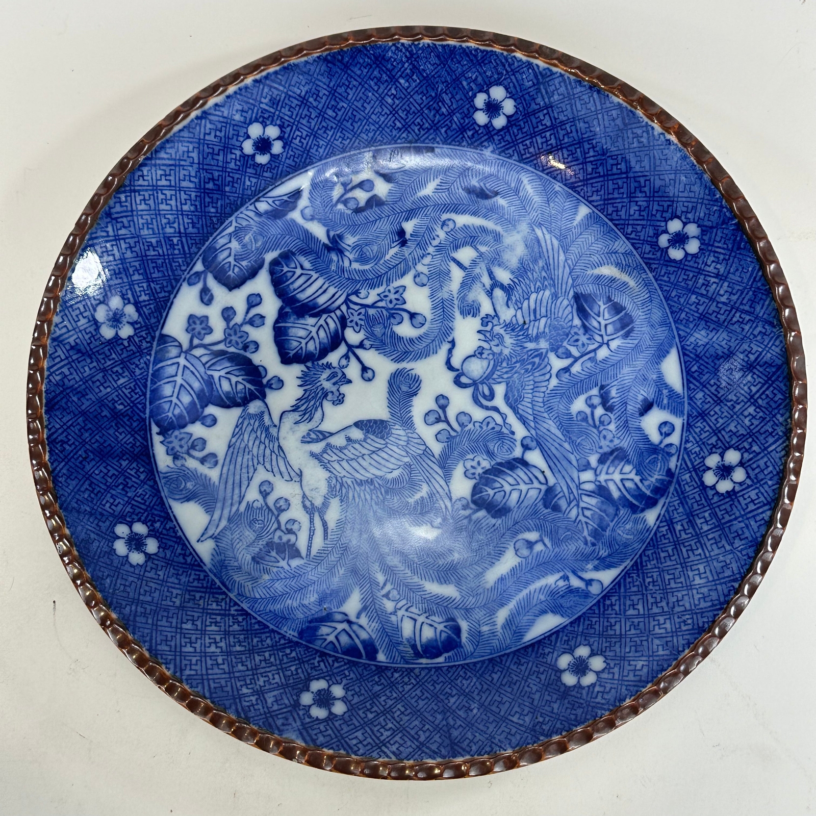 Antique Japanese c1900 Meiji Era Ceramic Imari Plate Phoenix & Floral 12″