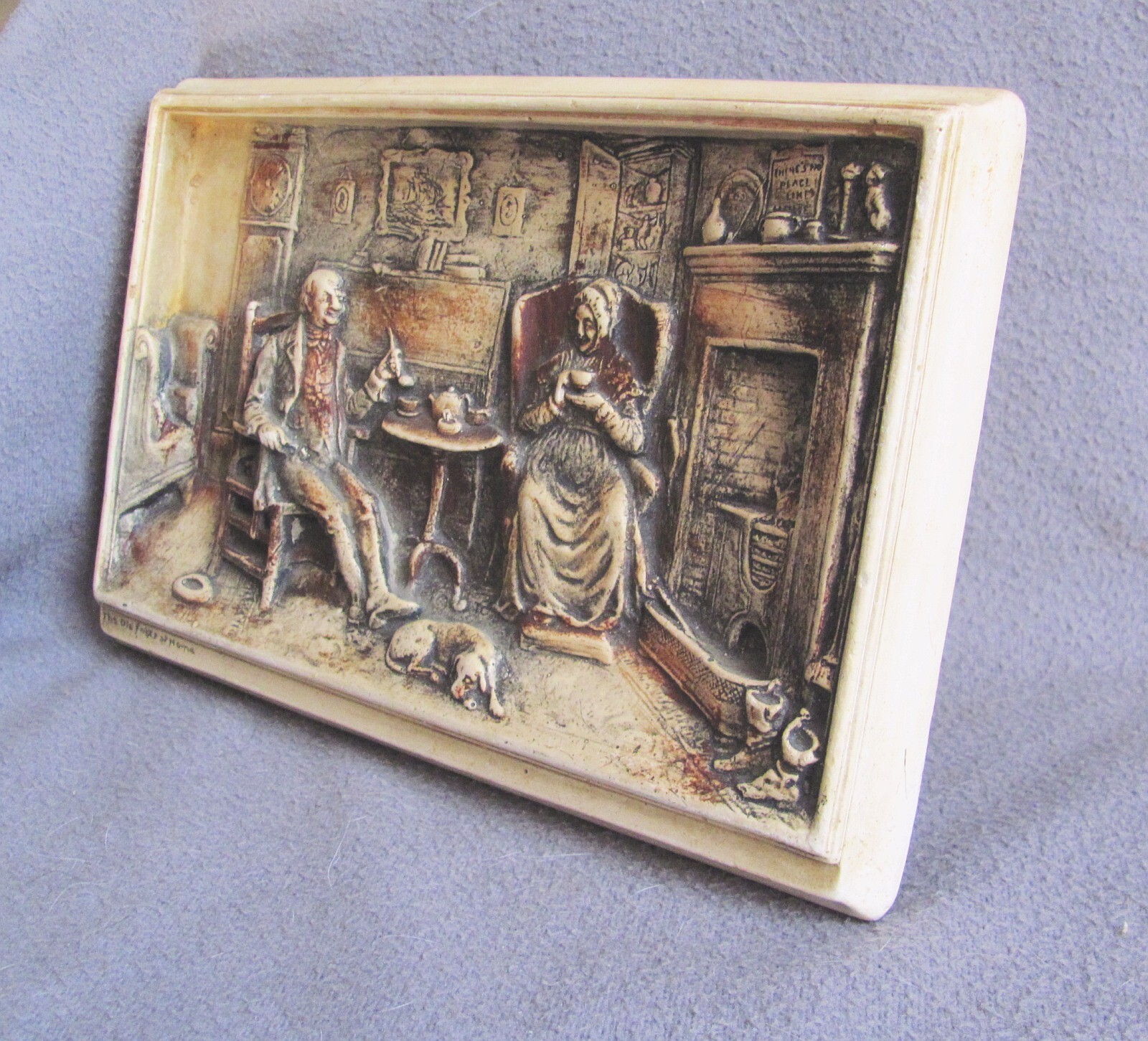 Old Chalkware Hanging Wall Plaque Old Folks at Home Tinted Deep Relief