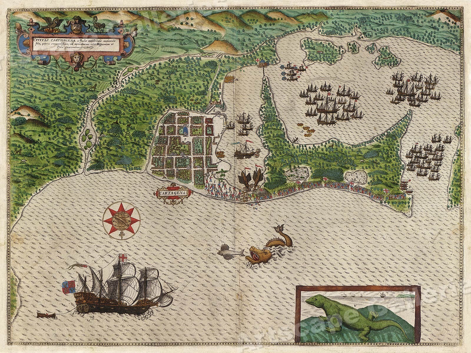 Sir Francis Drake 1585 Cartagena Columbia Map – 24×32