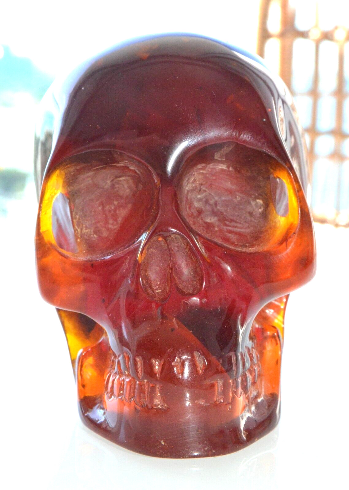 ✅563gr RUSSIAN SOVIET BALTIC SEA CHERY AMBER STATUE SKULL STONE ROCK BEAD 琥珀 PIN