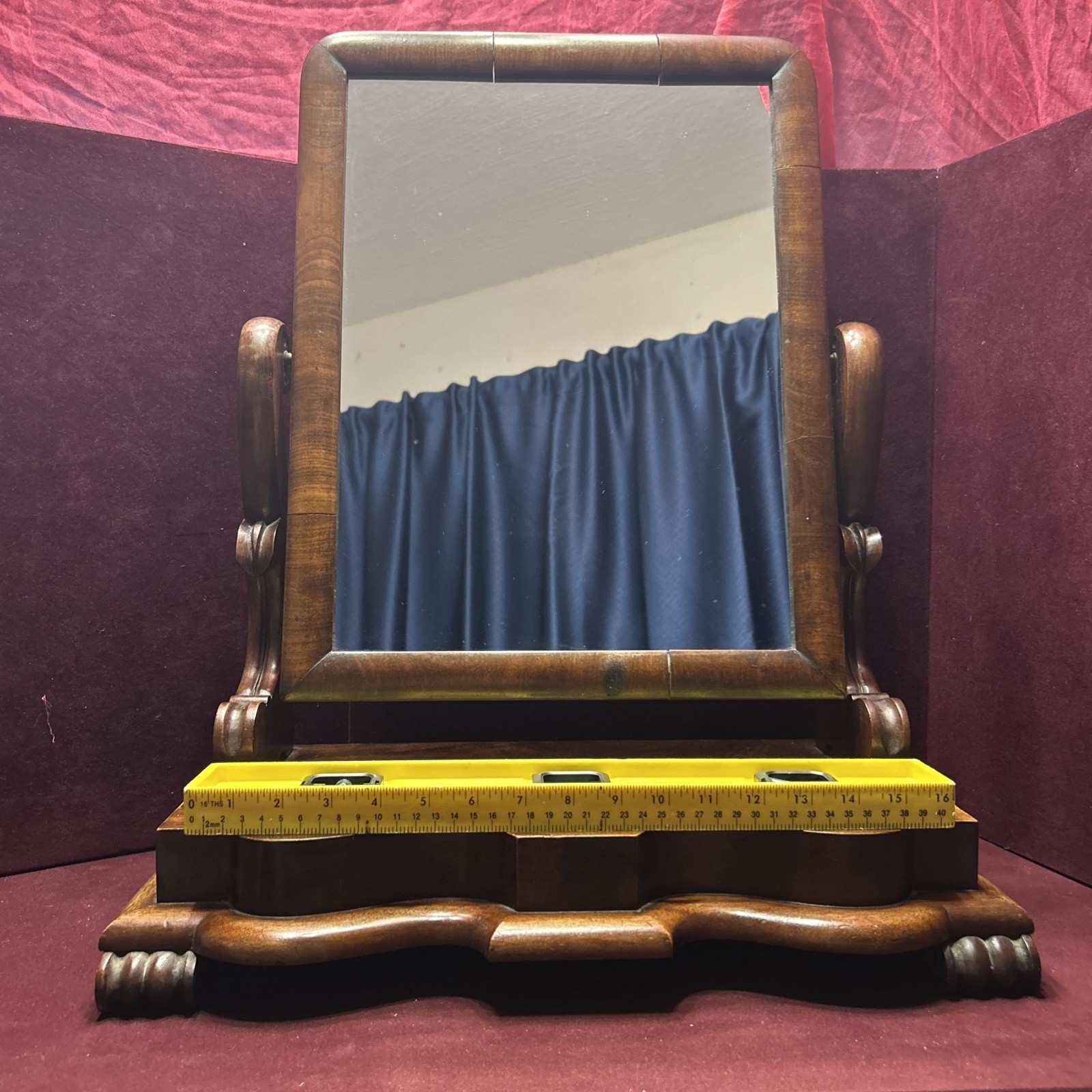 Antique Walnut Vanity Mirror Dressing Table Ornate Gentleman’s Shaving 22.5 X 19