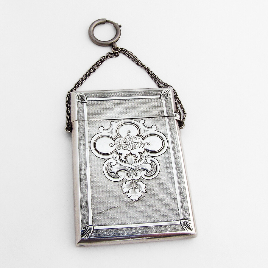 Engine Turned Card Case Gorham Coin Silver Mono HTA
