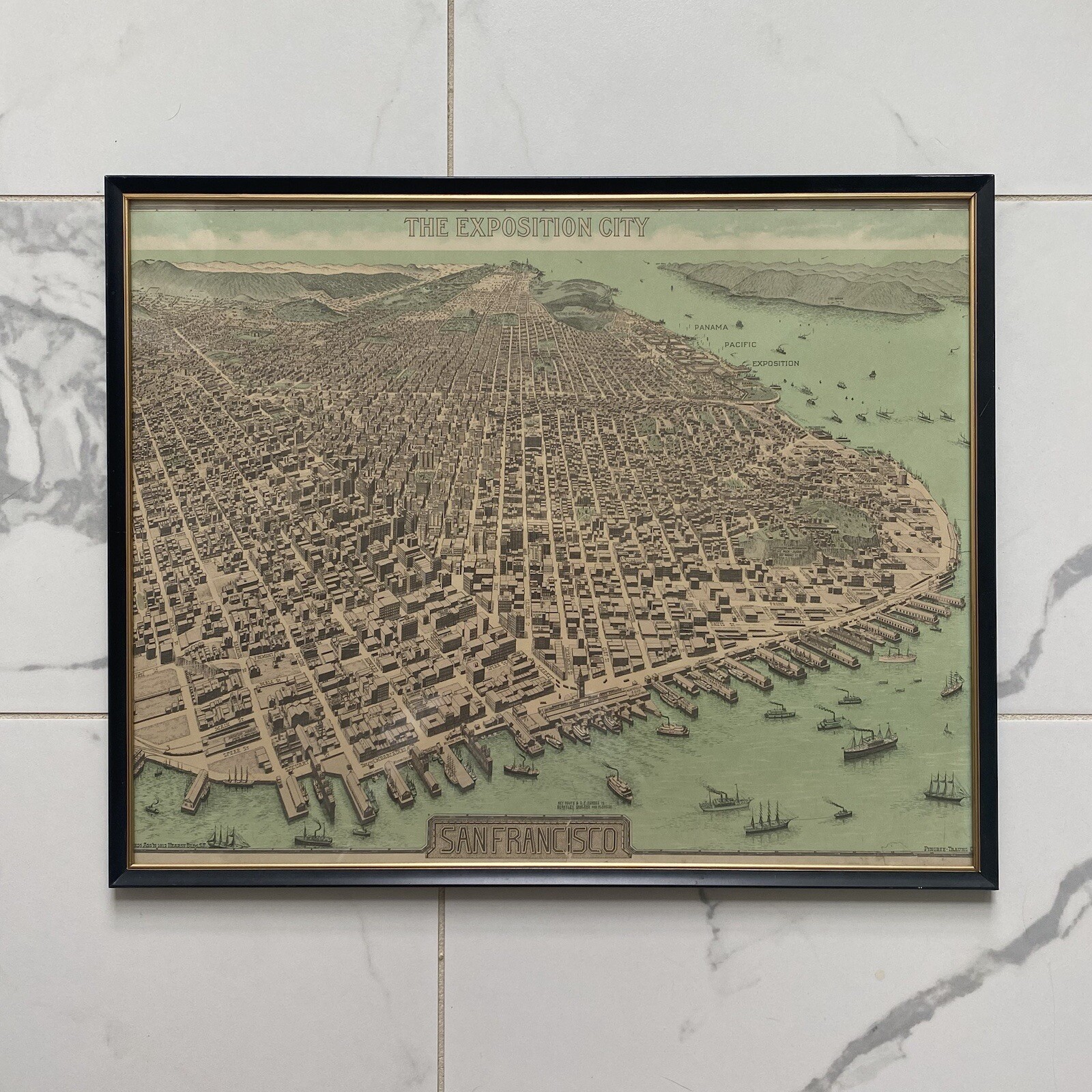 Vintage 1968 North American Press Bird’s-Eye View Map of San Francisco CA