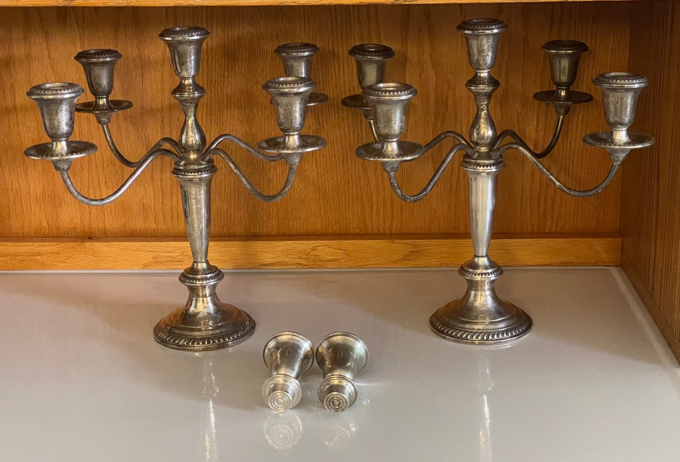 2 Antique Empire Sterling Silver Weighted Candelabras 1-5 settings 369 L@@K