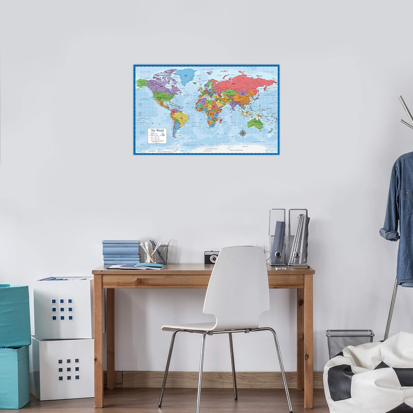 Laminated World Map & US Map Poster Set – 18″ x 29″ Wall Chart Maps of the World