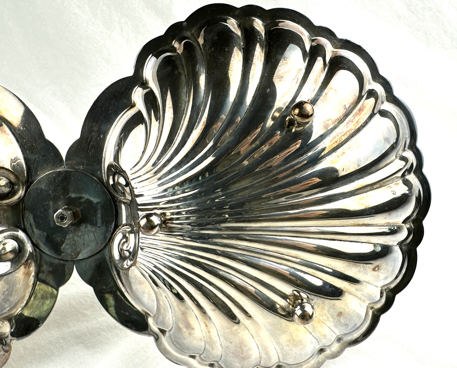 VTG Large Double Shell Serving Dish w/Handle Silverplate Giovanni, Free Ship