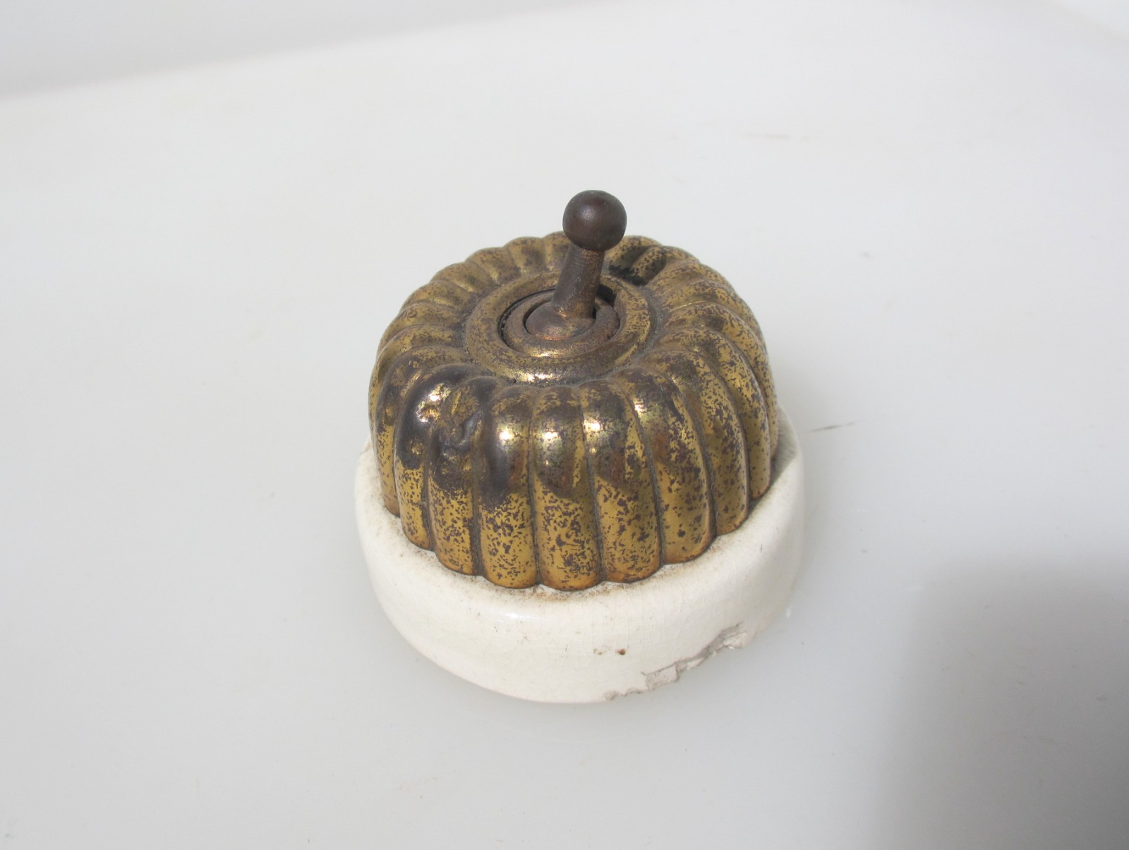 Antique Brass & Ceramic Light Switch Old Dolly Toggle Victorian Jelly Mould