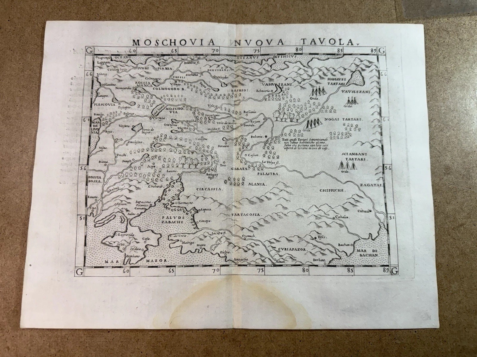 1562 Map «MOSHOVIA NVOVA TAVOLA” Russia, Ukraine –Ptolemy, Valgrisi, Venice RARE