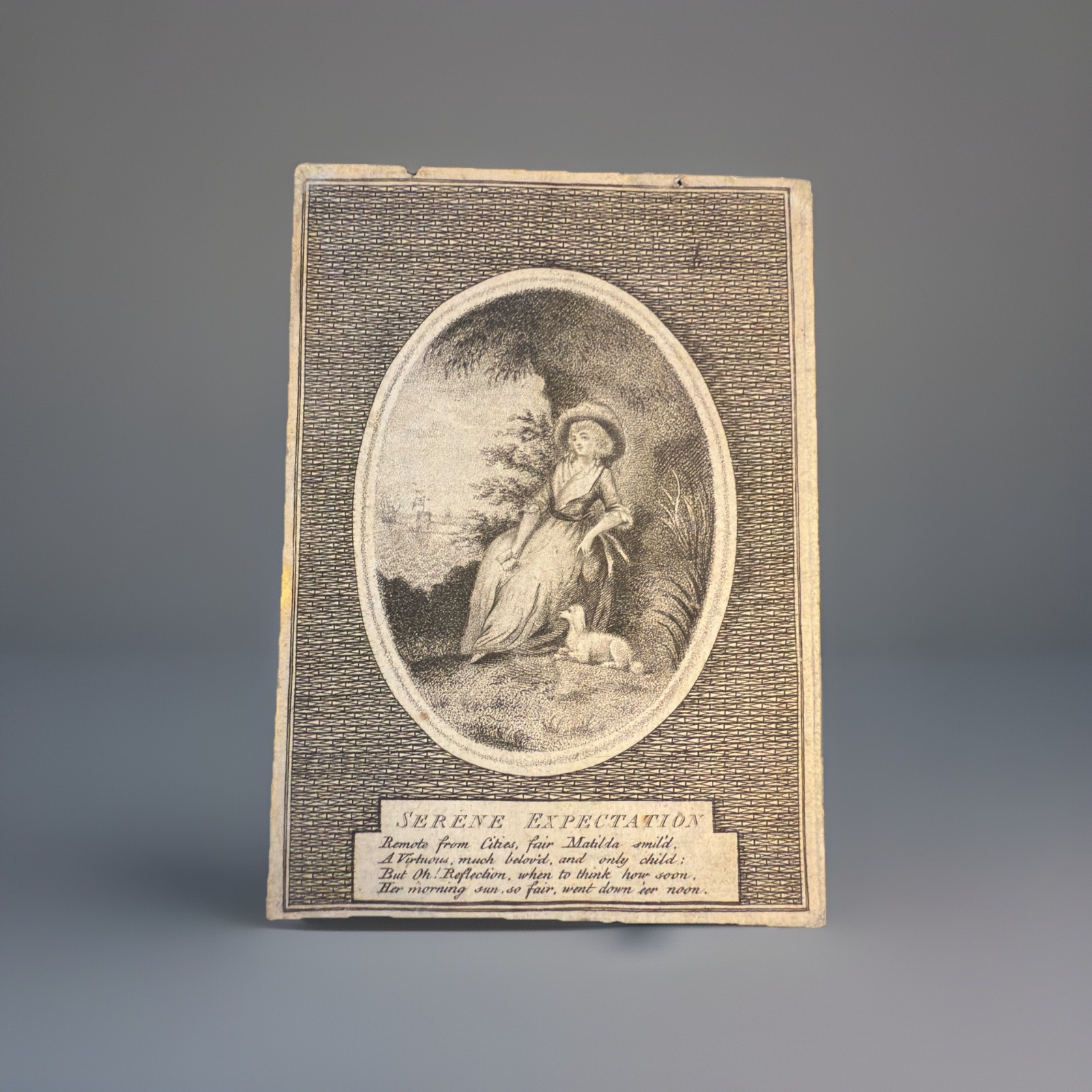Antique Unframed Engraving of Serene Expectation, 18th Cen