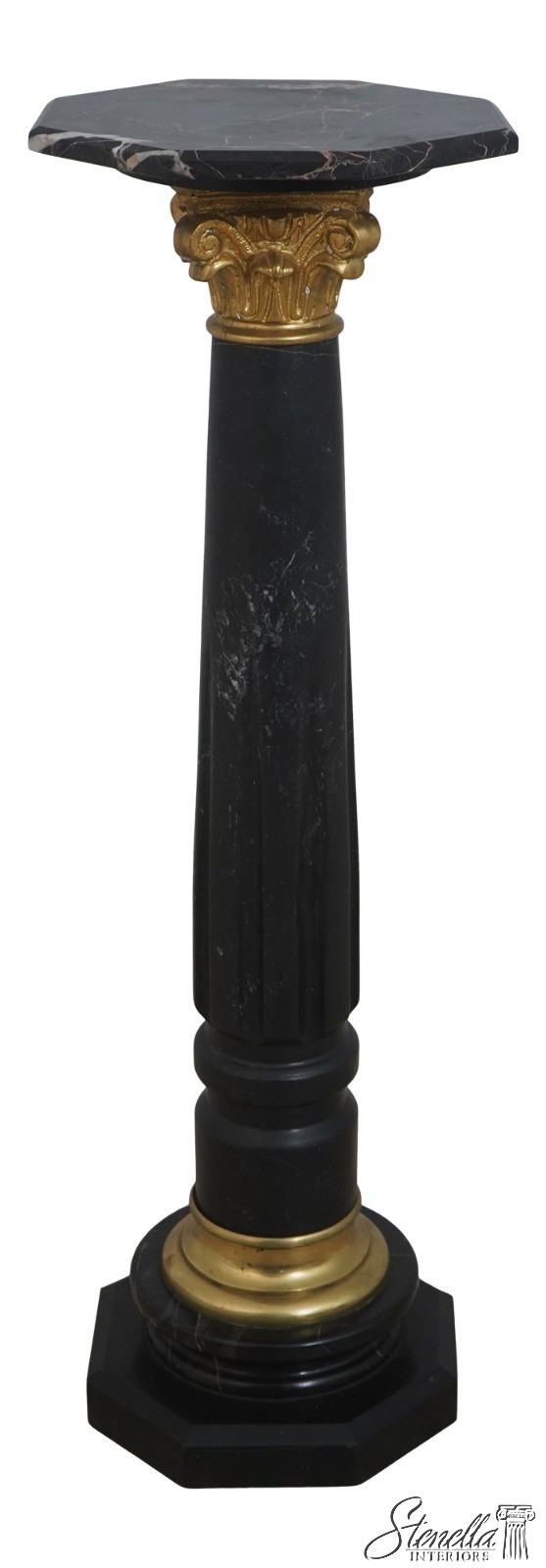 L72761: Black Marble Column Pedestal w. Bronze Work