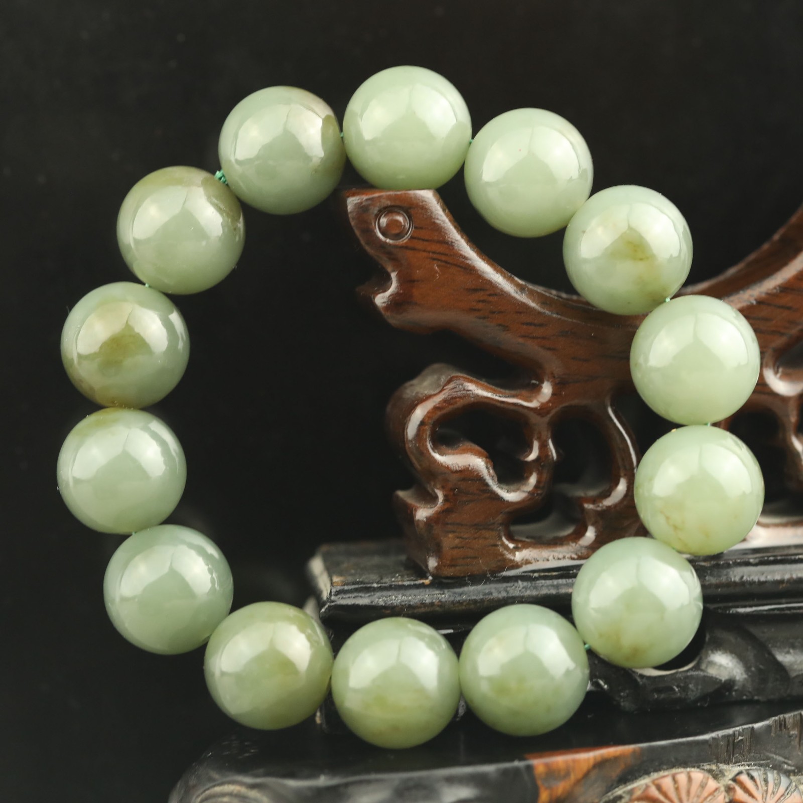 15mm Pure Natural hetian jade beads hand made bangle bracelet very nice #55