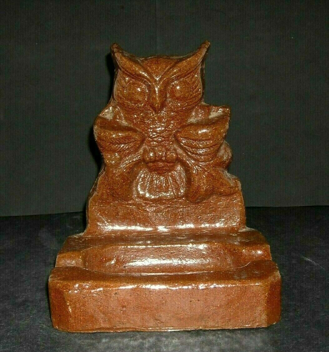 Antique (1915 – 1935) Redware Sewer Tile Figural Horned Owl Ashtray Stoneware
