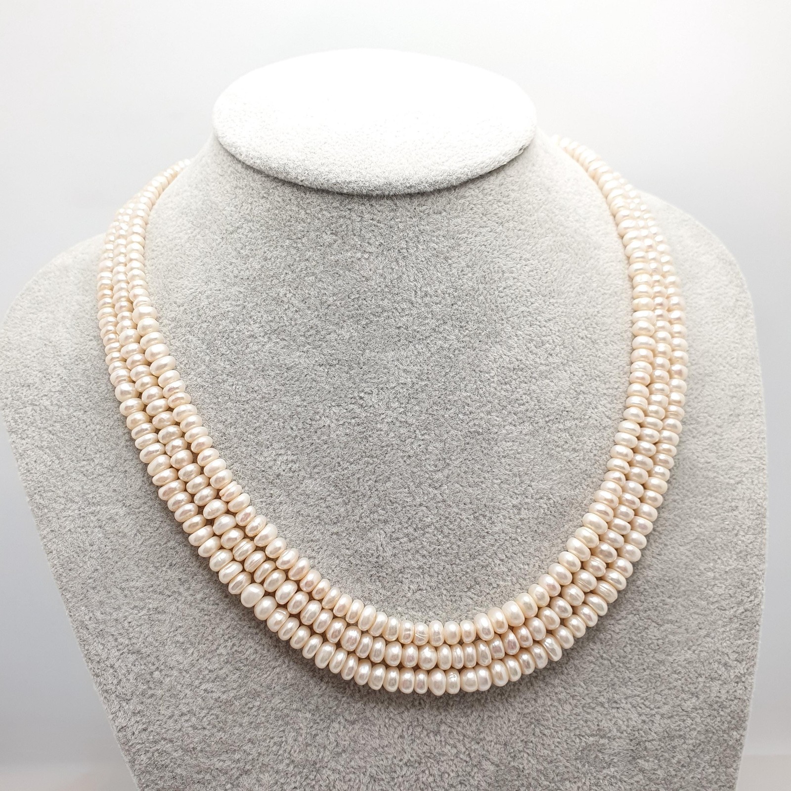 Antique Solid Silver Freshwater Pearl Necklace Large Carnelian Clasp Triple