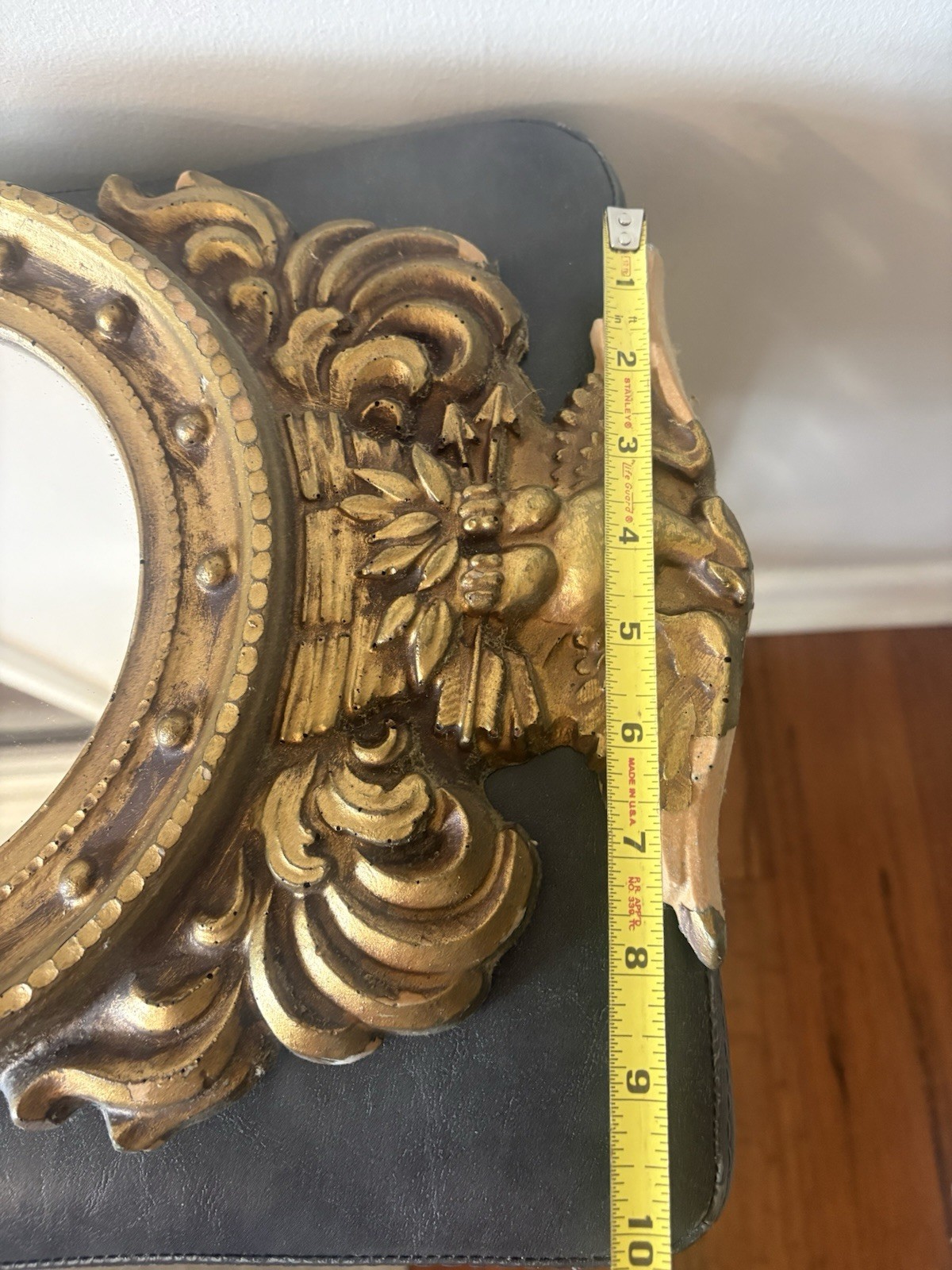 Antique Wood Federal Gold Gilt Porthole Eagle Mirror USA Distressed