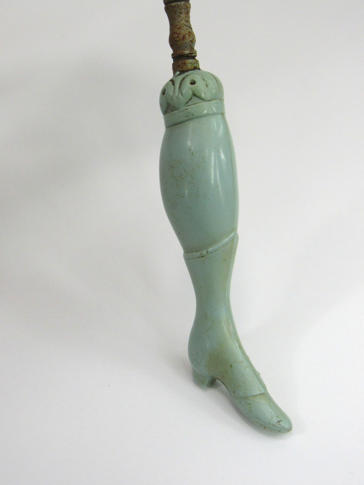 Unique Antique Victorian Button Hook w/ Green Bakelite BOOT Handle