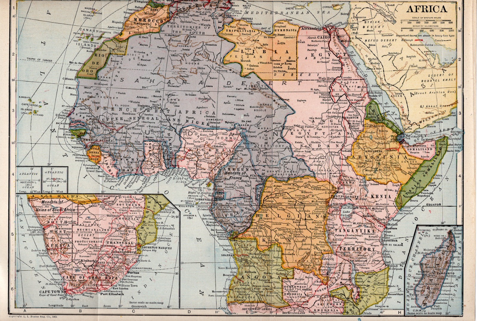 Africa Colonial Era Map Sahara Nile Congo South Africa Madagascar 1920s Atlas