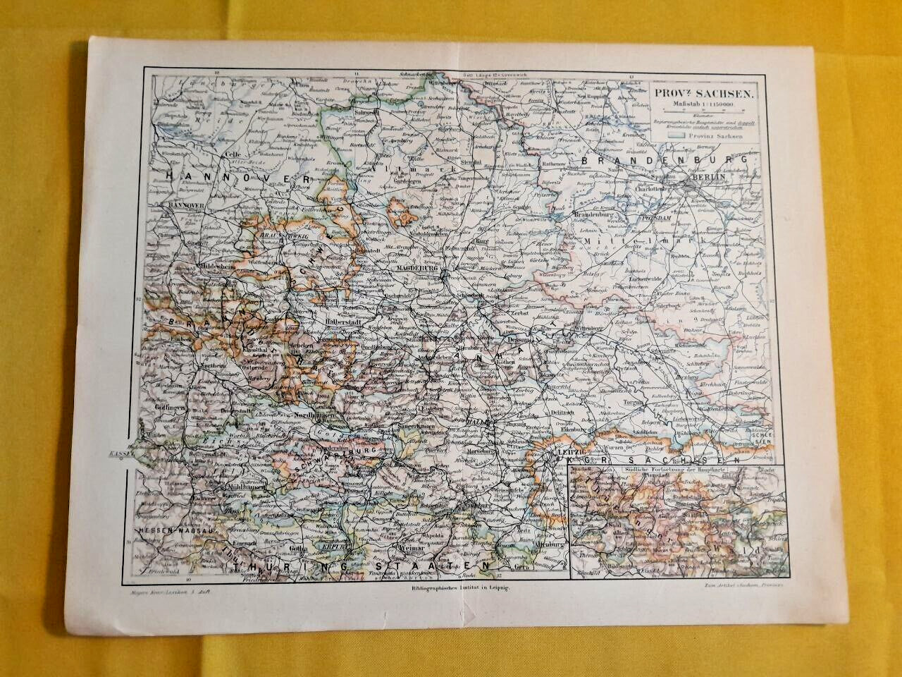 1892 SAXONY Vintage MAP Germany Sachsen ORIG. 11.5 x 9.5 Color C10-7